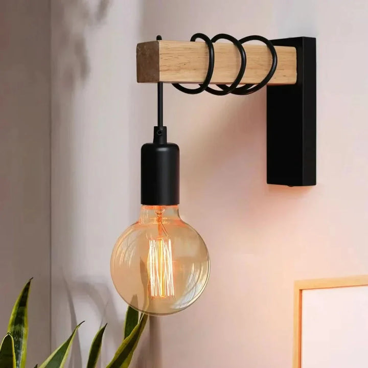 BowLift | Vintage Wood & Iron Wall Lamp – RetroLume E27