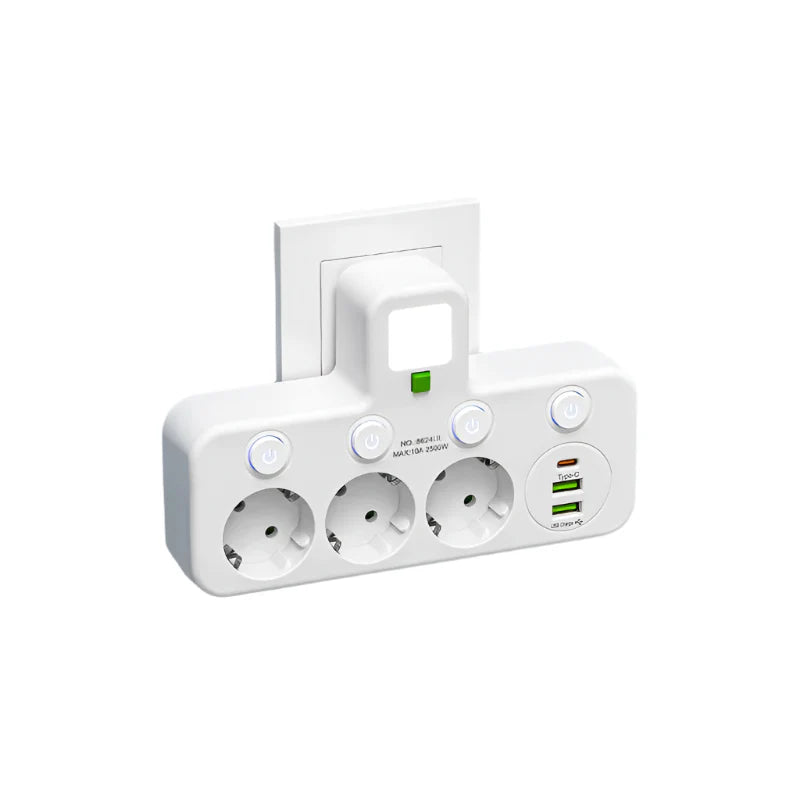 BowLift | Multi-socket VOLTRIQ ProLine | 3–4 sockets + 2× USB & 1× Type-C | 2500 W | Surge protection & control switch