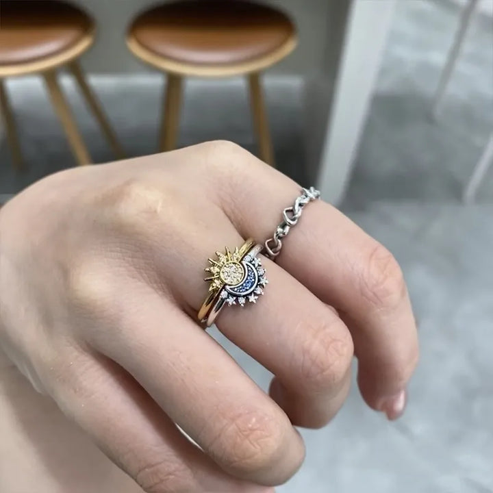 BowLift | Celestial Sun and Moon Charm Sparkling Ring