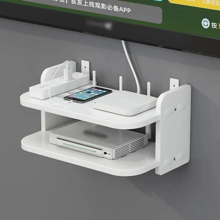 BowLift | SkyConnect Home | WLAN Router Wall Shelf | Hidden Cable Organizer & Socket Holder | Floating Shelf for TV Box & More | White | 40×12×8 cm