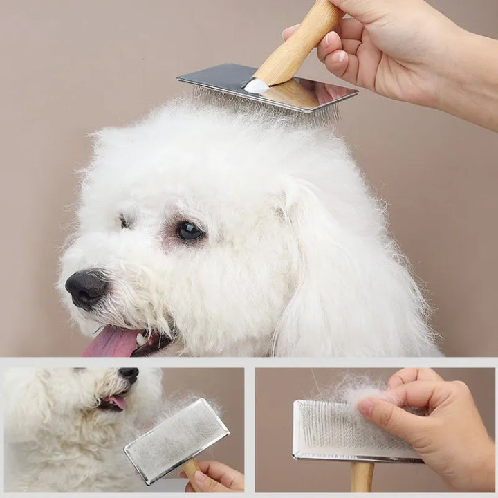 BowLift | PuroPetz Dog & Cat Brush Made of Solid Wood | Stainless Steel Comb | Removes Undercoat & Tangles | Soft Coat Care & Massage