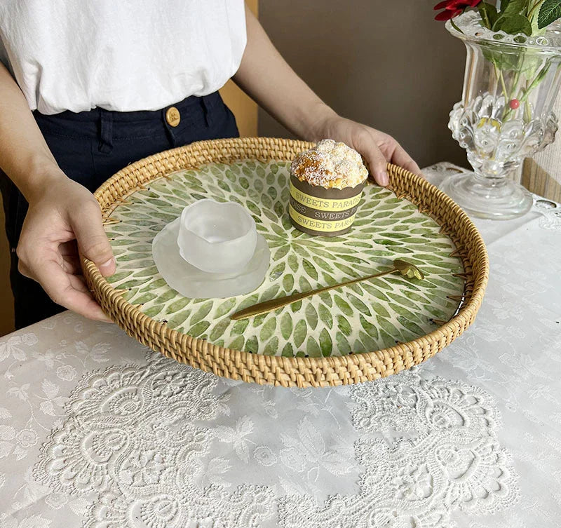 BowLift | Lotus Leaf Rattan & Shell Fruit Bowl Tray