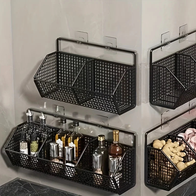 BowLift | KITCHEN BASKET 3in1 Storage Rack | For Onion, Garlic & Ginger | Rustproof & Wall-mounted – Black