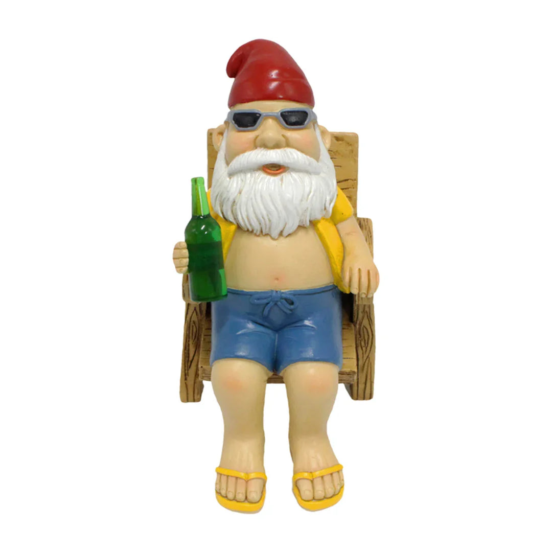 BowLift | Sunbathing Gnome Statue made of Resin with Lounger for Garden Decoration