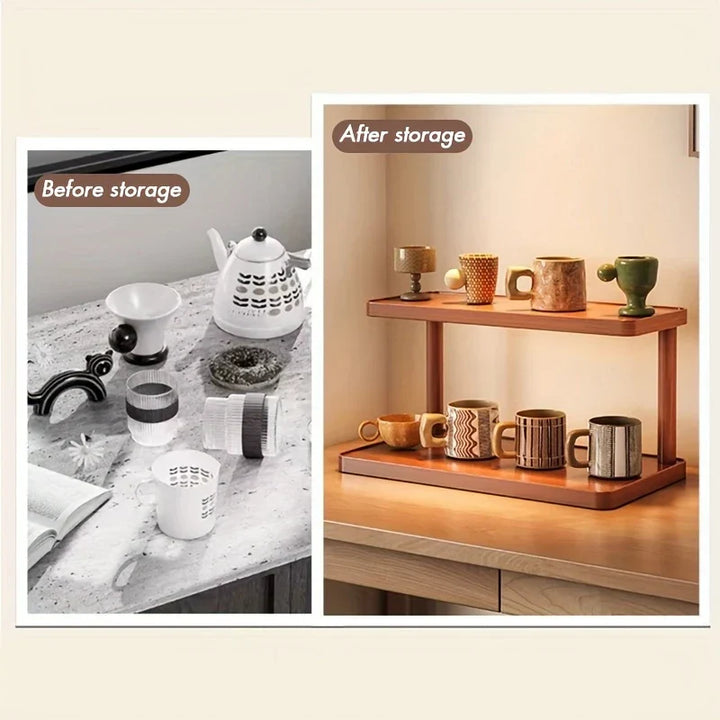 BambuCasa 2-tier wooden shelf Bowlift