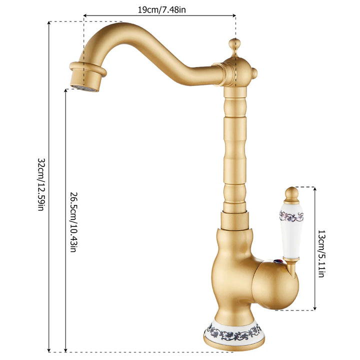 Kitchen faucet made of antique brass with ceramic handle - 360° swivel | Traditional design Bowlift