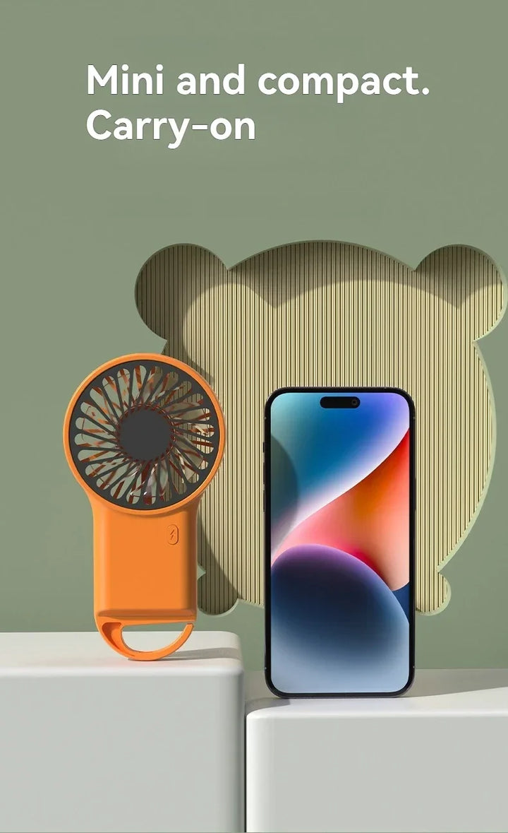 New Foldable USB Rechargeable Mini Fan | Handheld Desktop Fan with Cartoon Design & Hook for Outdoor, Home & Office Use | Bowlift