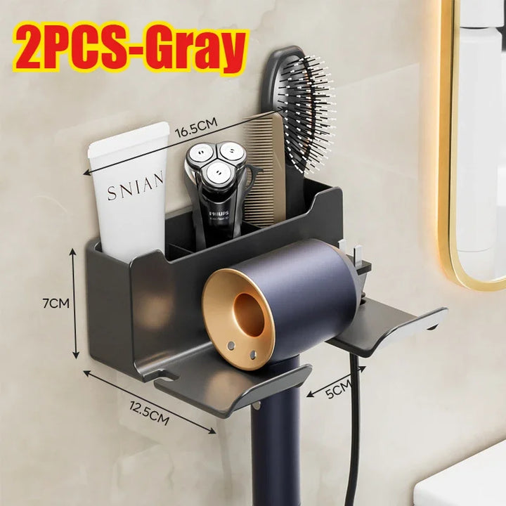 Multifunctional hair dryer holder – wall mounted | no drilling | with plug storage | ABS plastic Bowlift
