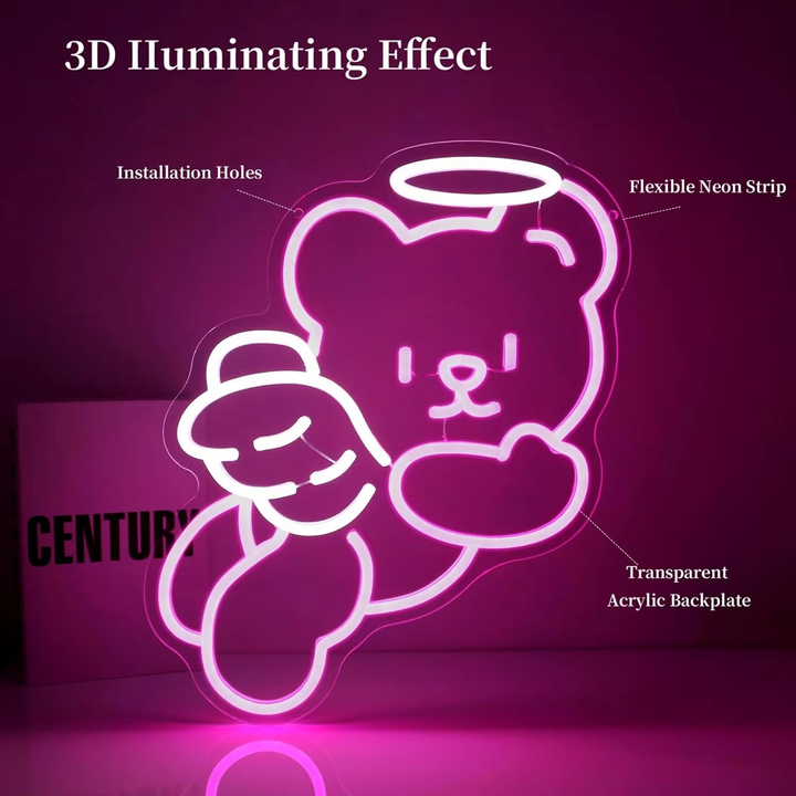 BowLift | Charming Bear Neon Light with Dimmer - USB Powered Wall Decor