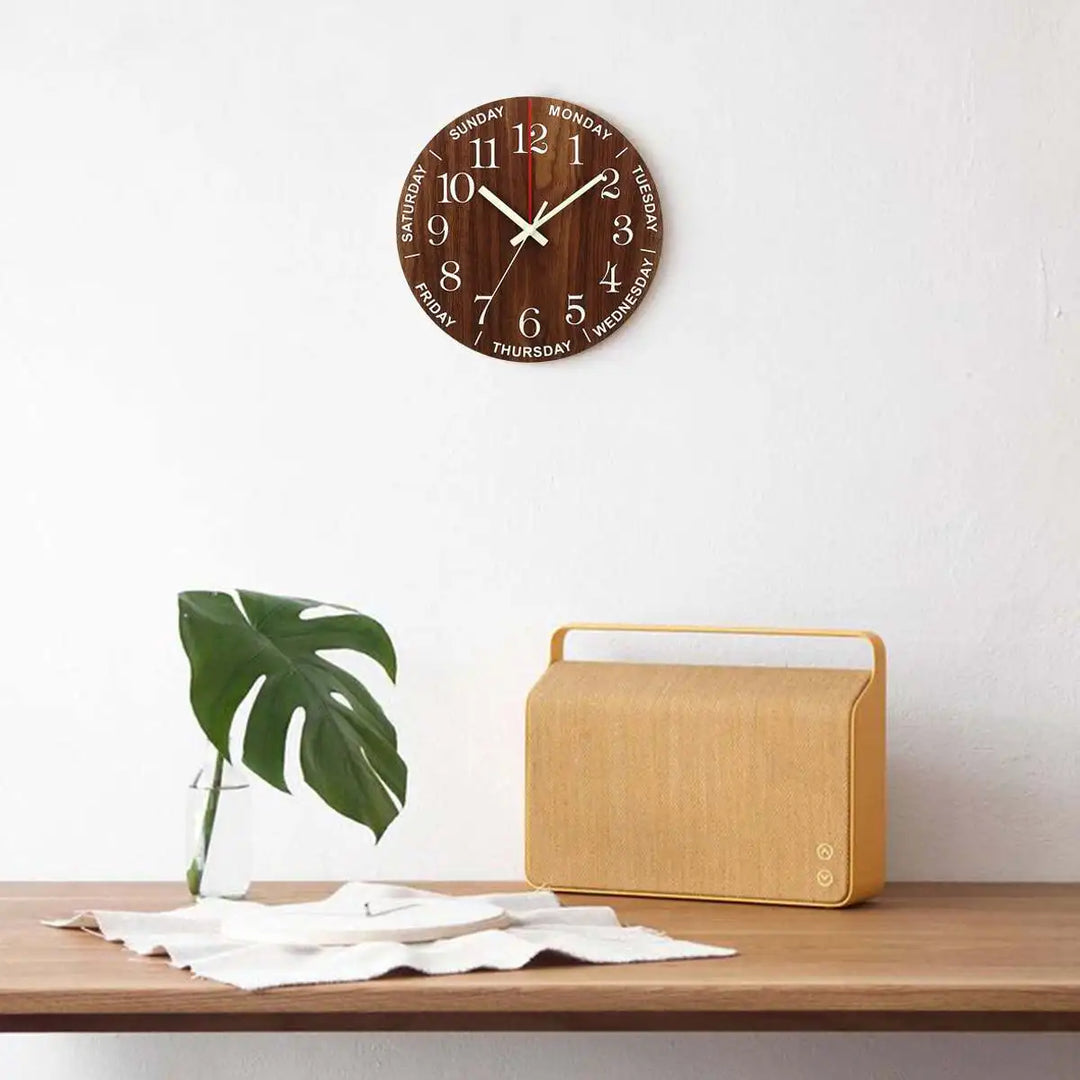 GlowClock – Luxe Wooden Wall Clock with Night Light Bowlift