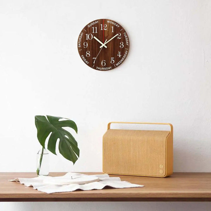 GlowClock – Luxe Wooden Wall Clock with Night Light Bowlift
