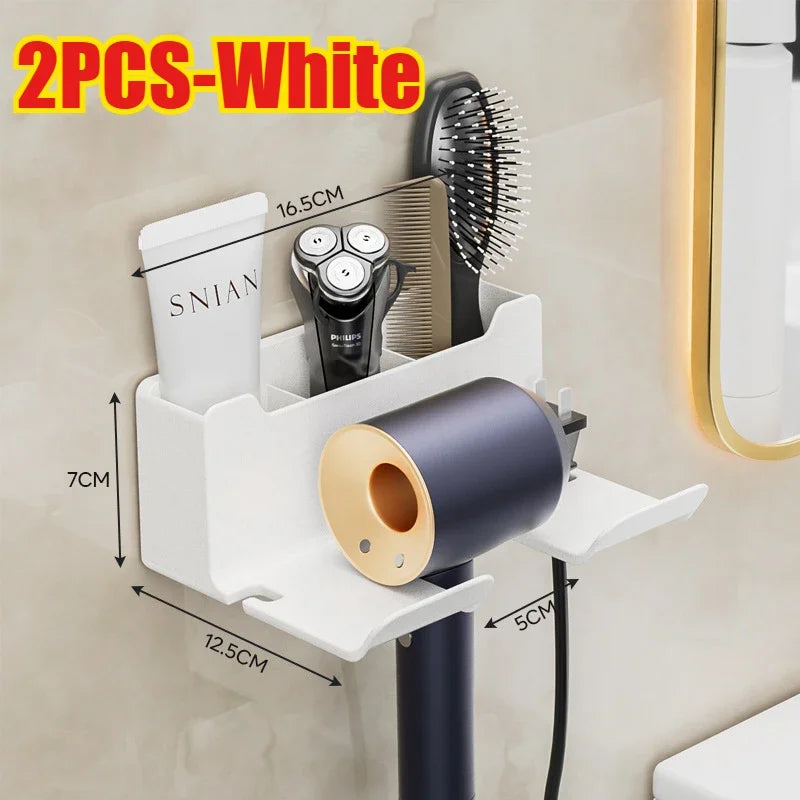 Multifunctional hair dryer holder – wall mounted | no drilling | with plug storage | ABS plastic Bowlift