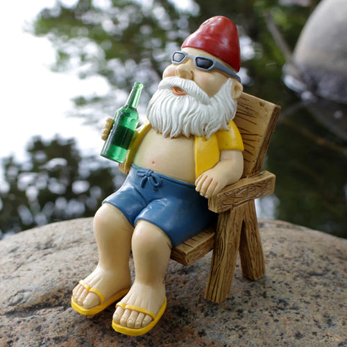 BowLift | Sunbathing Gnome Statue made of Resin with Lounger for Garden Decoration