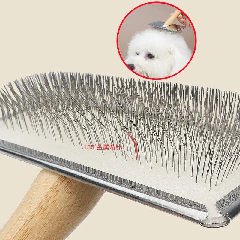 BowLift | PuroPetz Dog & Cat Brush Made of Solid Wood | Stainless Steel Comb | Removes Undercoat & Tangles | Soft Coat Care & Massage
