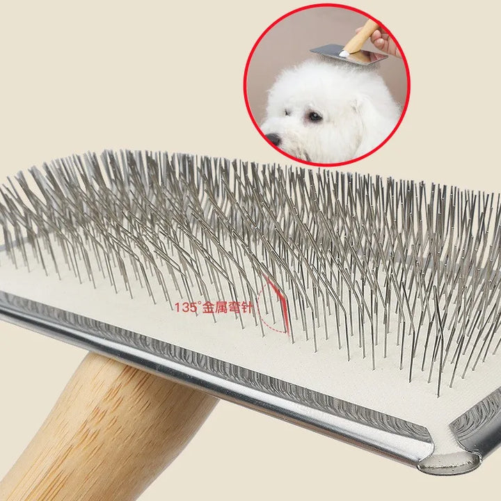 BowLift | PuroPetz Dog & Cat Brush Made of Solid Wood | Stainless Steel Comb | Removes Undercoat & Tangles | Soft Coat Care & Massage