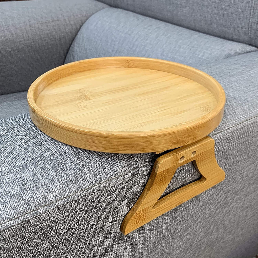 BowLift | Bamboo Sofa Armrest Clip-On Round Tray