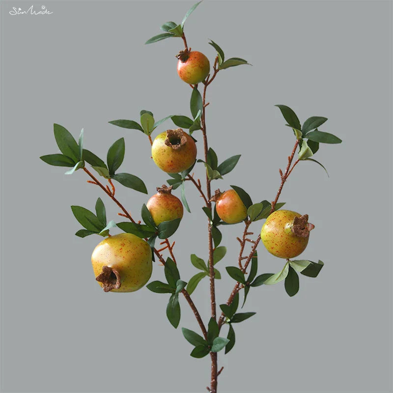 6-Piece Artificial Pomegranate Fruit Branch with Leaves