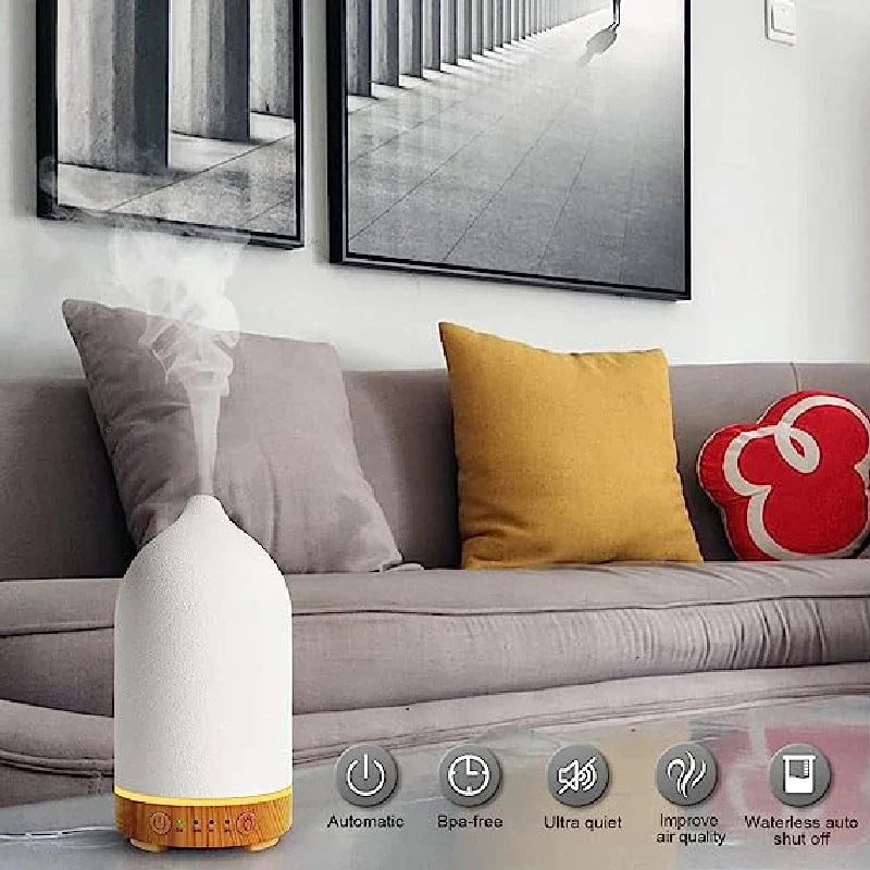 BowLift | Aromisca Ceramic Aroma Diffuser | 100 ml Ultrasonic Air Humidifier | 7 LED Colors & Timer | Handcrafted Design