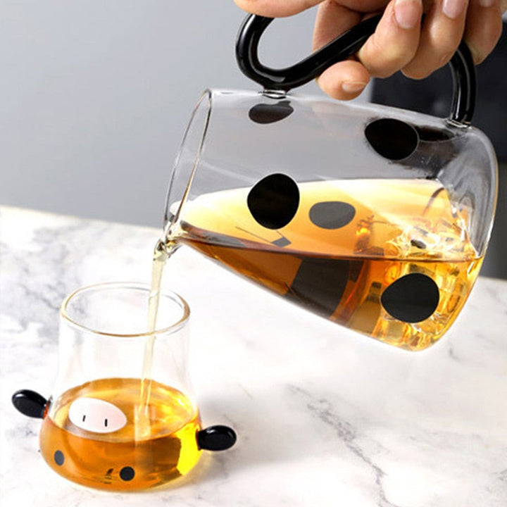Cute cow glass jug with cup