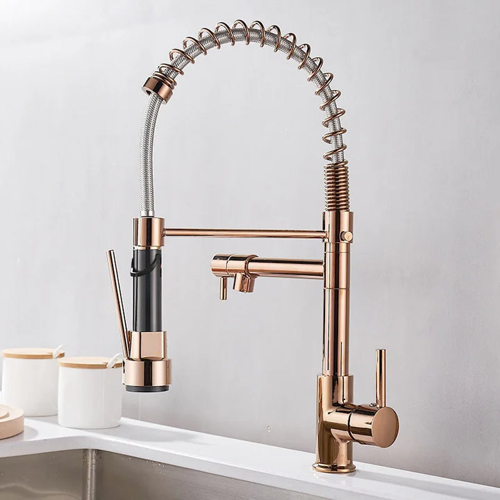 BowLift | DualFlow Kitchen Faucet - Luxurious Double Bronze Kitchen Faucet