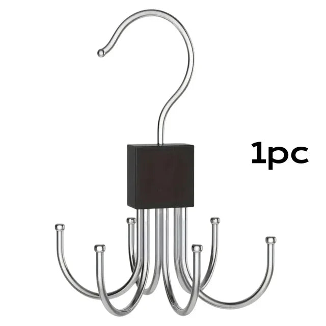 BowLift | Hanging Clothes Hook Organizer 6-fold | Rotatable & Space-saving | For Belts, Bras, Scarves & Ties | Metal