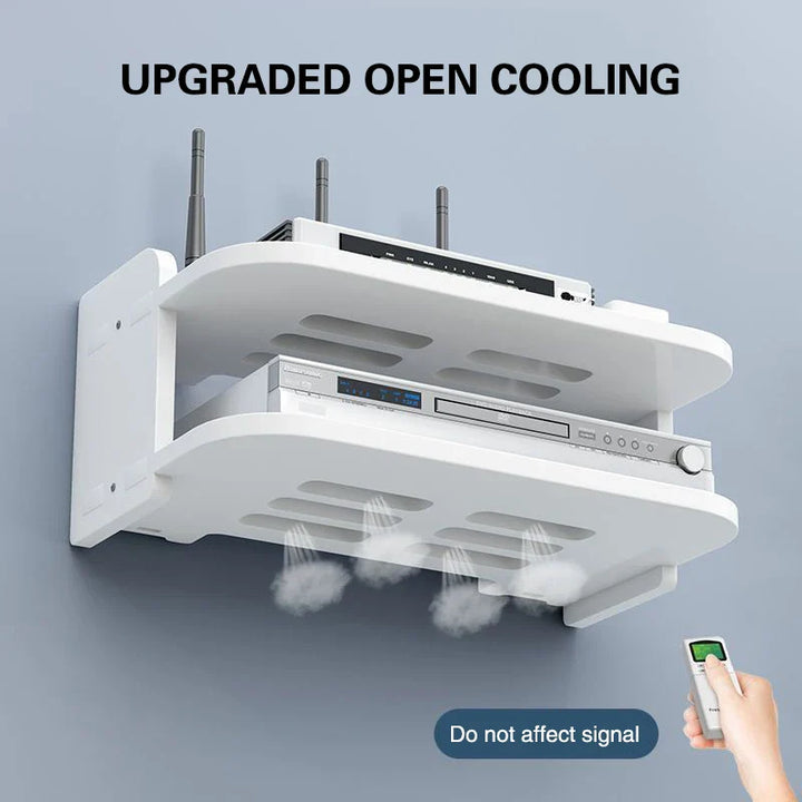 BowLift | SkyConnect Home | WLAN Router Wall Shelf | Hidden Cable Organizer & Socket Holder | Floating Shelf for TV Box & More | White | 40×12×8 cm