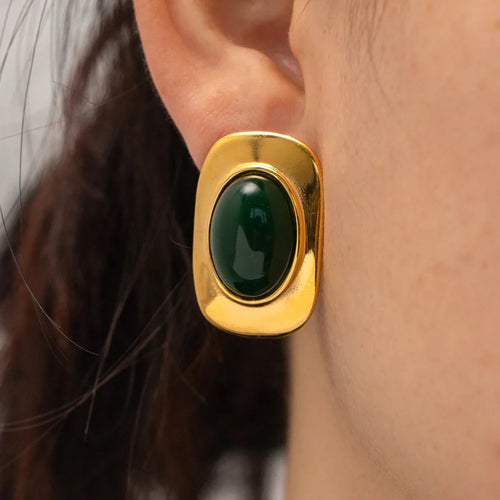 BowLift | 18k Green Oval Opal Rectangle Earrings