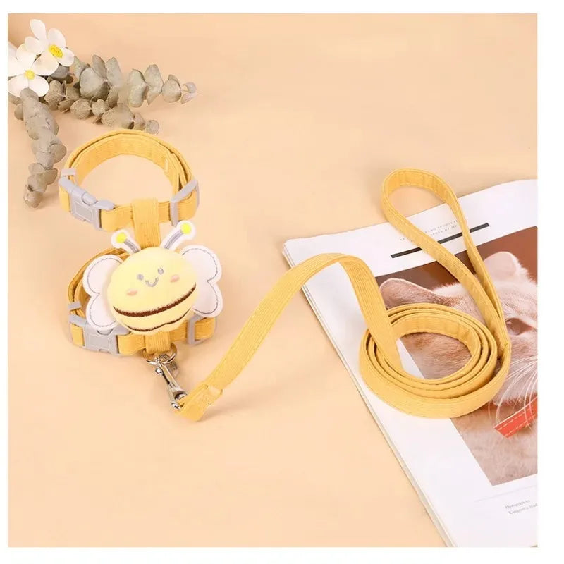 BowLift | BeeWalk | Adjustable Harness Set with Leash & Collar | Double Layer Design in Cartoon Bee Look | For Cats & Small Dogs