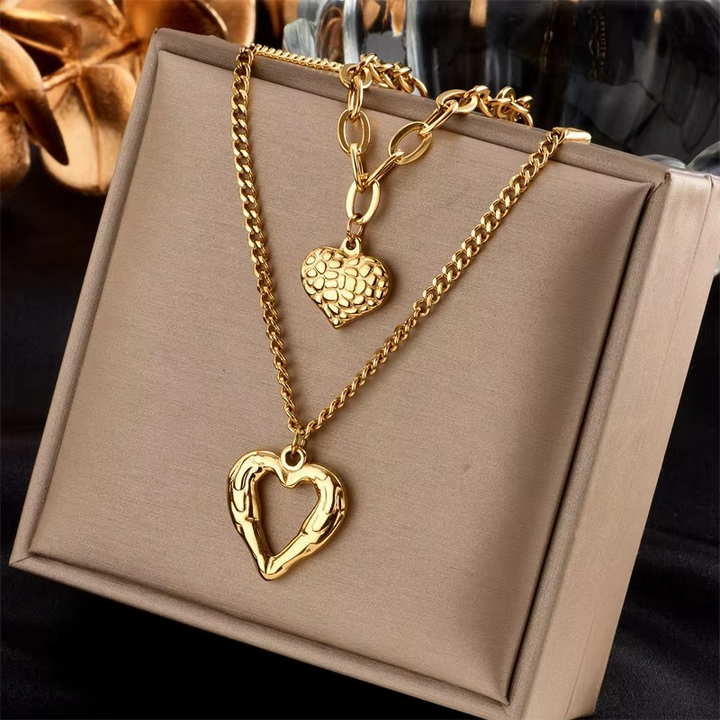 BowLift | Chic Double-Layer Heart & Cuban Link Chain Choker Necklace