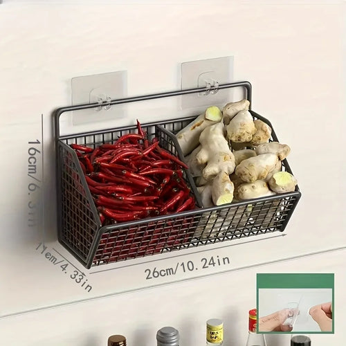 BowLift | KITCHEN BASKET 3in1 Storage Rack | For Onion, Garlic & Ginger | Rustproof & Wall-mounted – Black