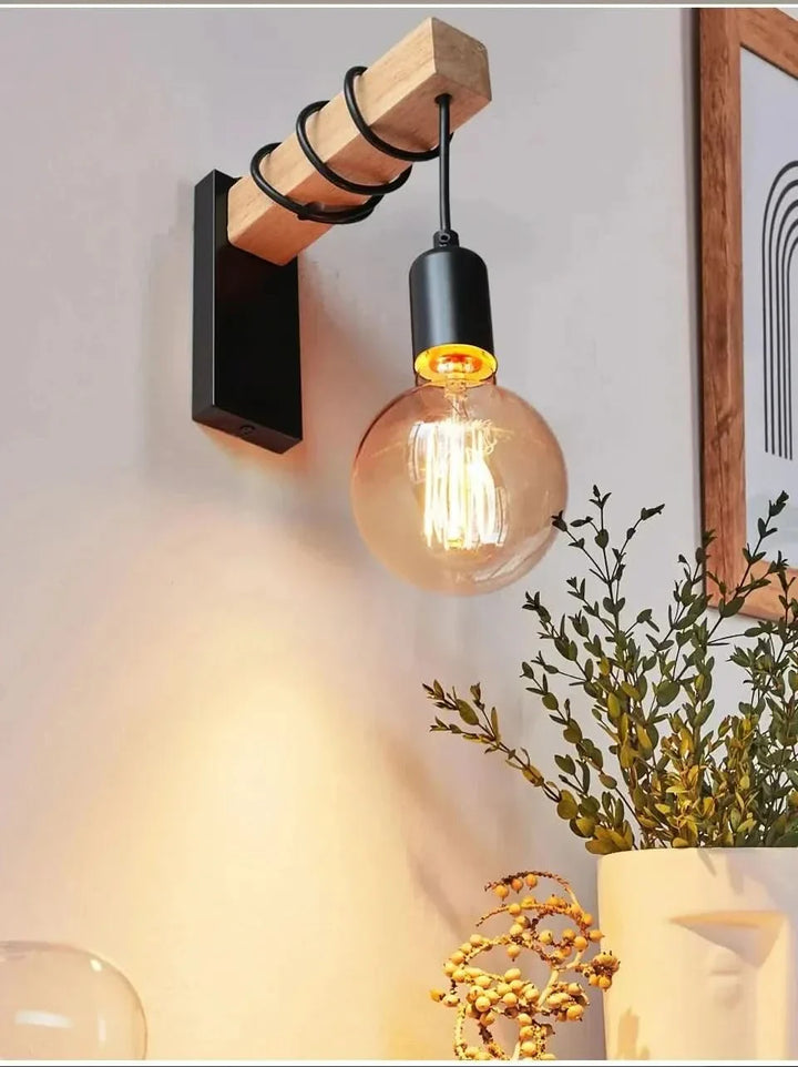 BowLift | Vintage Wood & Iron Wall Lamp – RetroLume E27