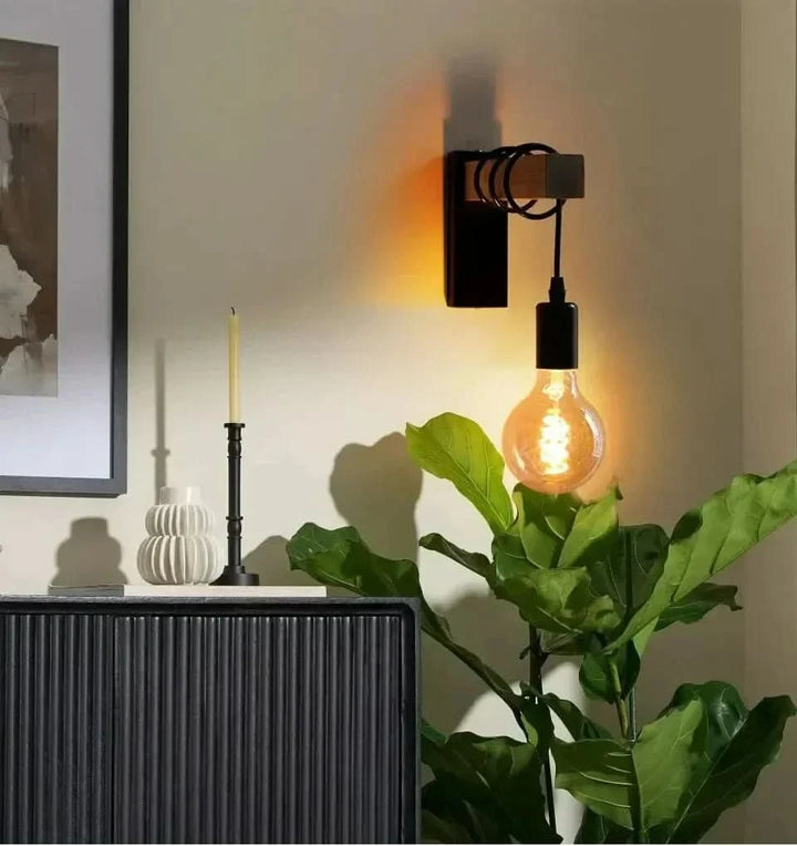 BowLift | Vintage Wood & Iron Wall Lamp – RetroLume E27
