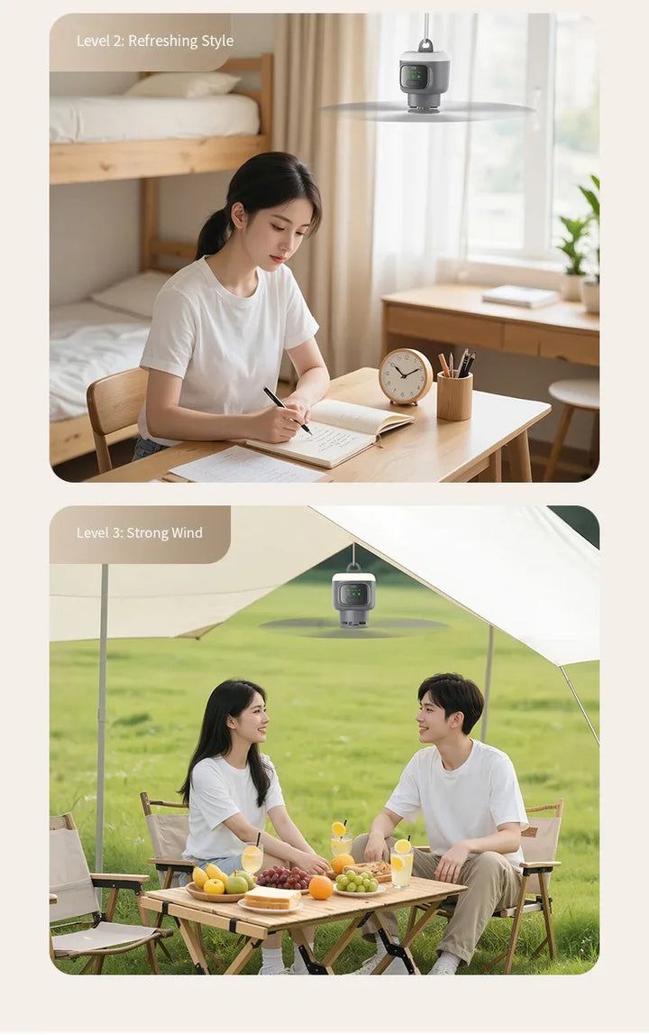 12000mAh Portable Ceiling & Camping Fan – Outdoor Tent Air Circulator and Cooling Ventilator | Bowlift