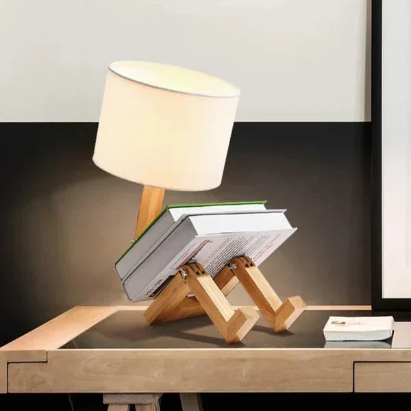 Elegant Wooden Table Lamp with Book Compartment Bowlift