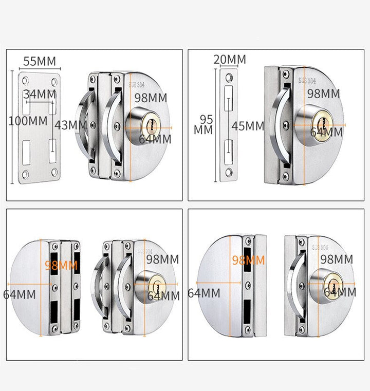 BowLift | Sliding Door Stainless Steel Safety Glass Door Lock