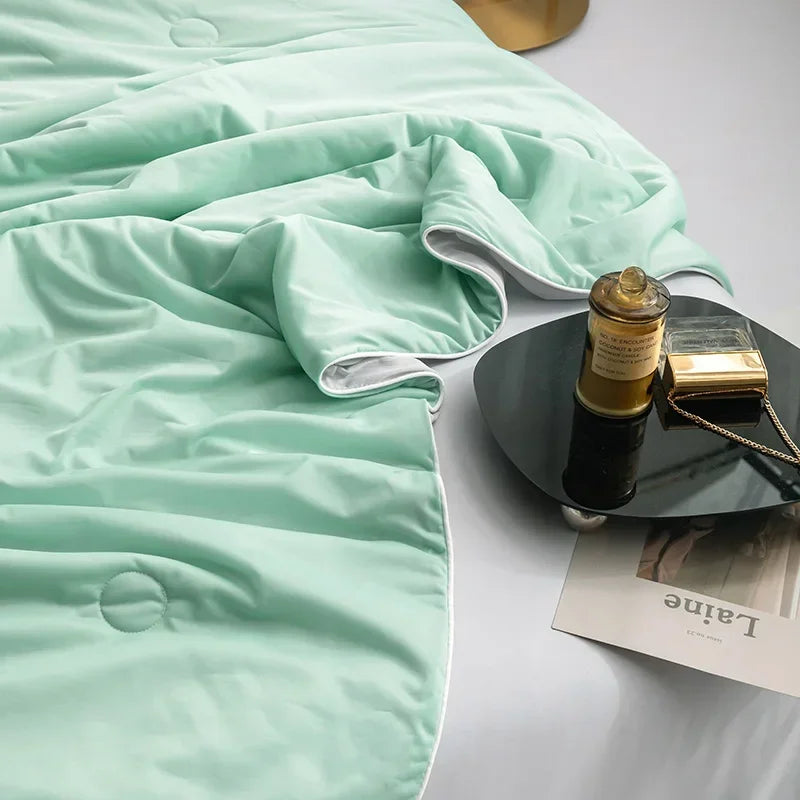 Air Condition Summer Comforter — Pure Color Ice Silk Cooling Blanket, Lightweight & Smooth Twin/King Size Quilt | Bowlift