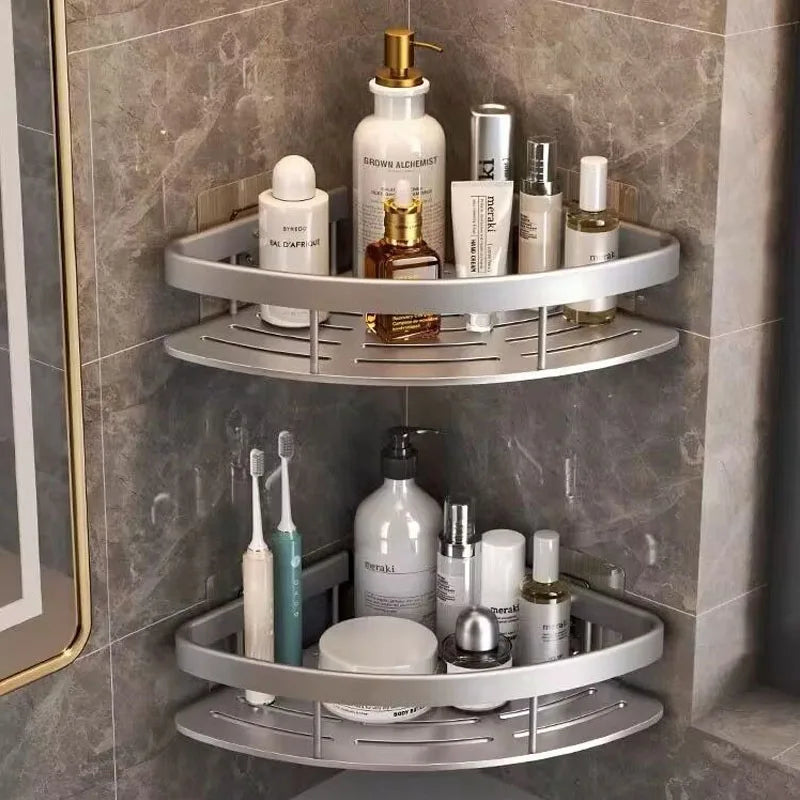 BowLift | AquaSpace Pro | Corner Shower Shelf Without Drilling | Aluminum | Rust-Free & Load-Bearing | Bathroom Shelf in Black, White, Silver or Black-Gold