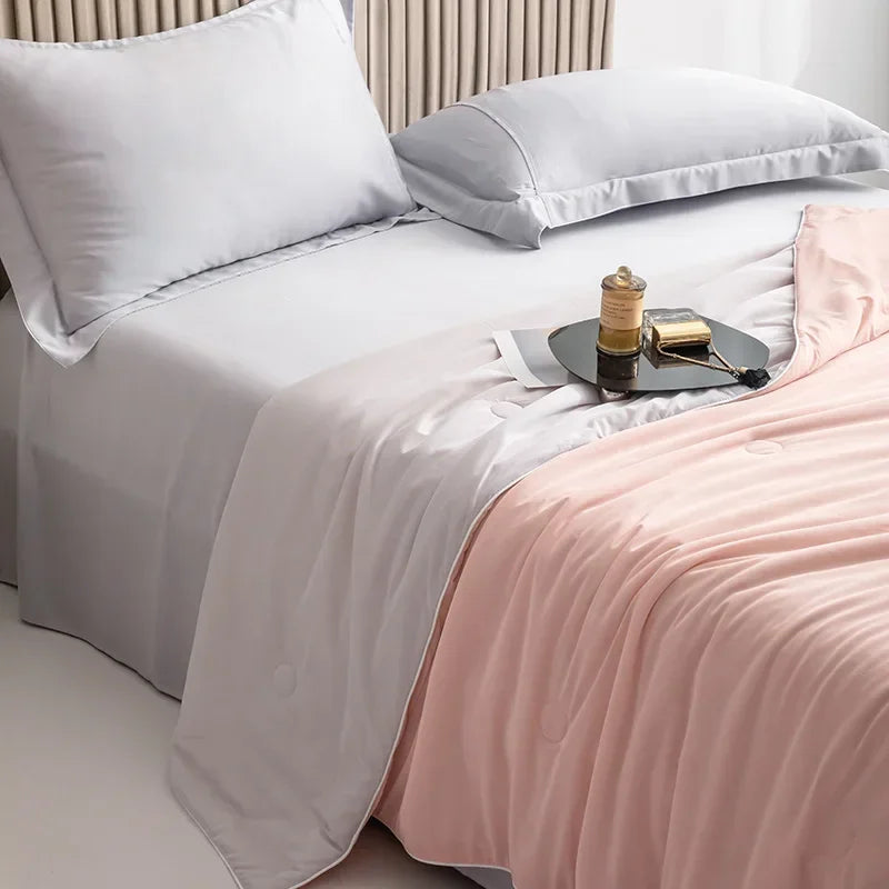 Air Condition Summer Comforter — Pure Color Ice Silk Cooling Blanket, Lightweight & Smooth Twin/King Size Quilt | Bowlift