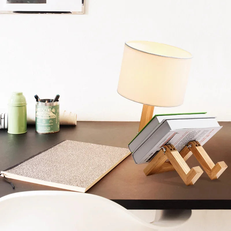 Elegant Wooden Table Lamp with Book Compartment Bowlift