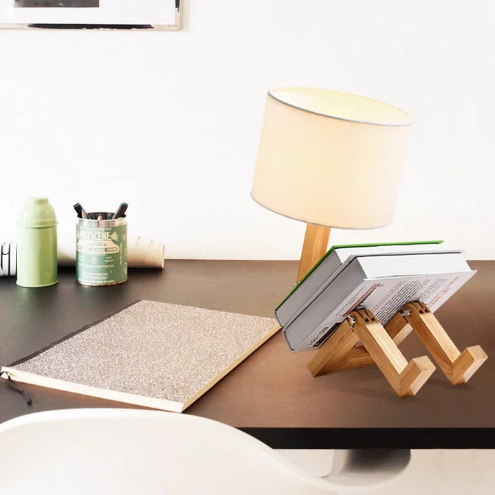 Elegant Wooden Table Lamp with Book Compartment Bowlift