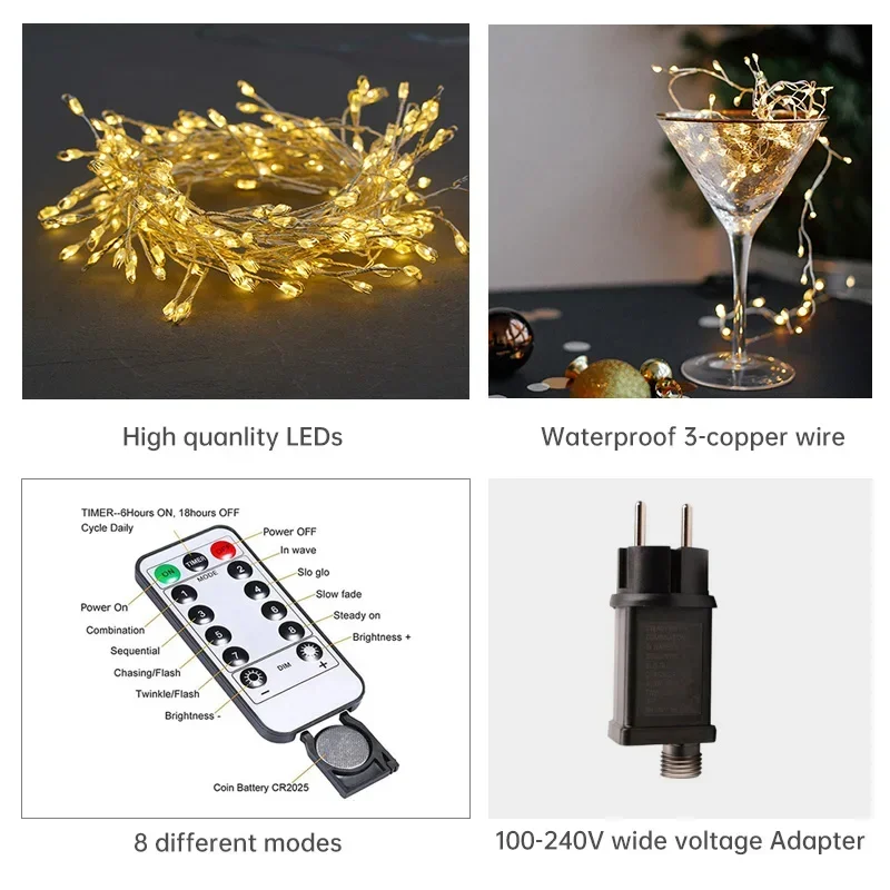 BowLift | Cluster LED String Lights Lumistra | Warm White & Cool White | 36 m Silver Wire | Waterproof IP44 | For Christmas, Wedding & Party