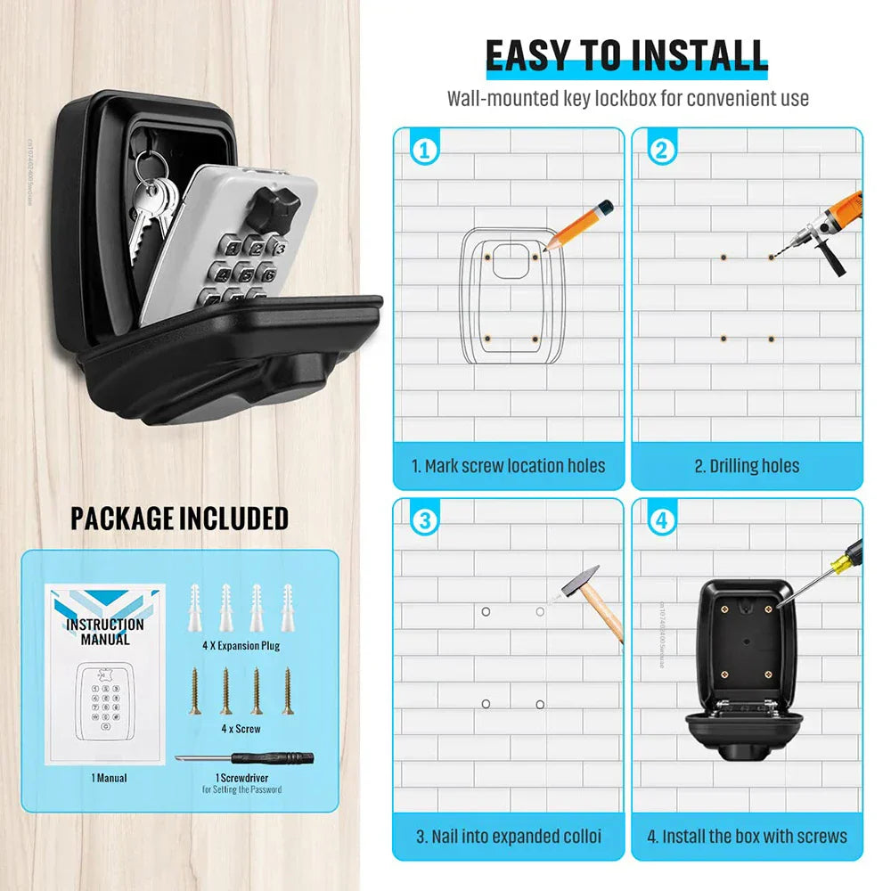 BowLift | Waterproof Wall-Mounted Key Safe Box – Outdoor Lockable Key Storage with Combination Code