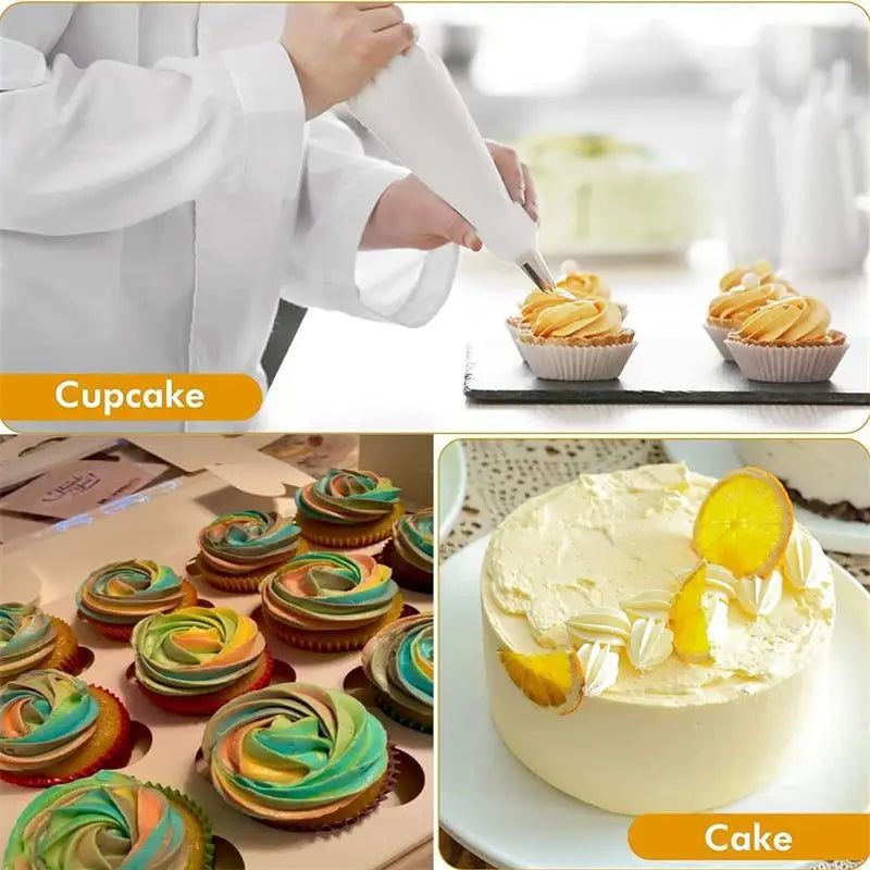 BowLift | BakeDeko Piping Nozzle Set | Reusable Silicone Piping Bags with Stainless Steel Nozzles | For Cakes, Cupcakes & Pastries