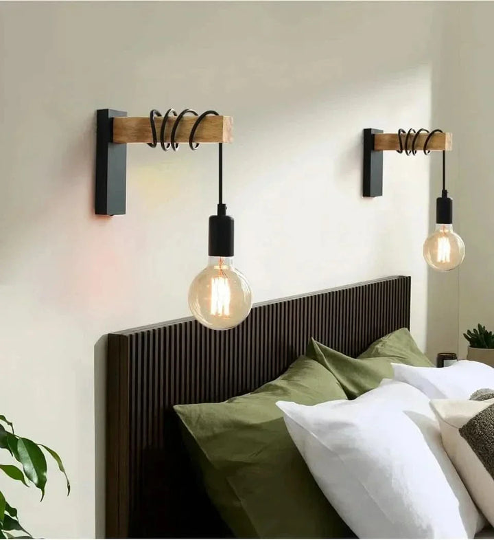 BowLift | Vintage Wood & Iron Wall Lamp – RetroLume E27