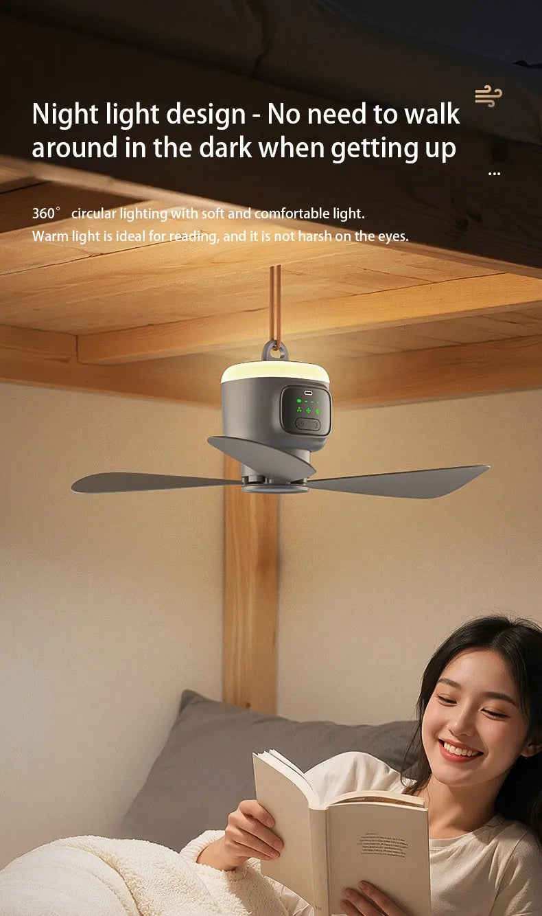 12000mAh Portable Ceiling & Camping Fan – Outdoor Tent Air Circulator and Cooling Ventilator | Bowlift