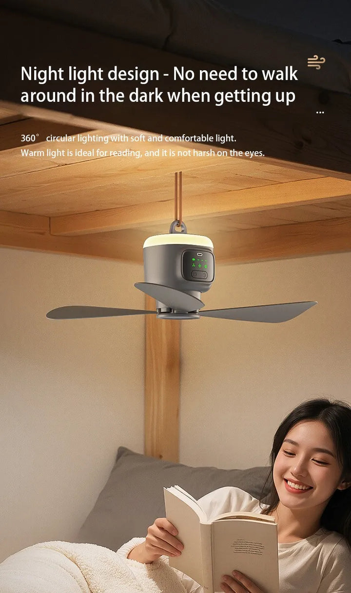 12000mAh Portable Ceiling & Camping Fan – Outdoor Tent Air Circulator and Cooling Ventilator | Bowlift