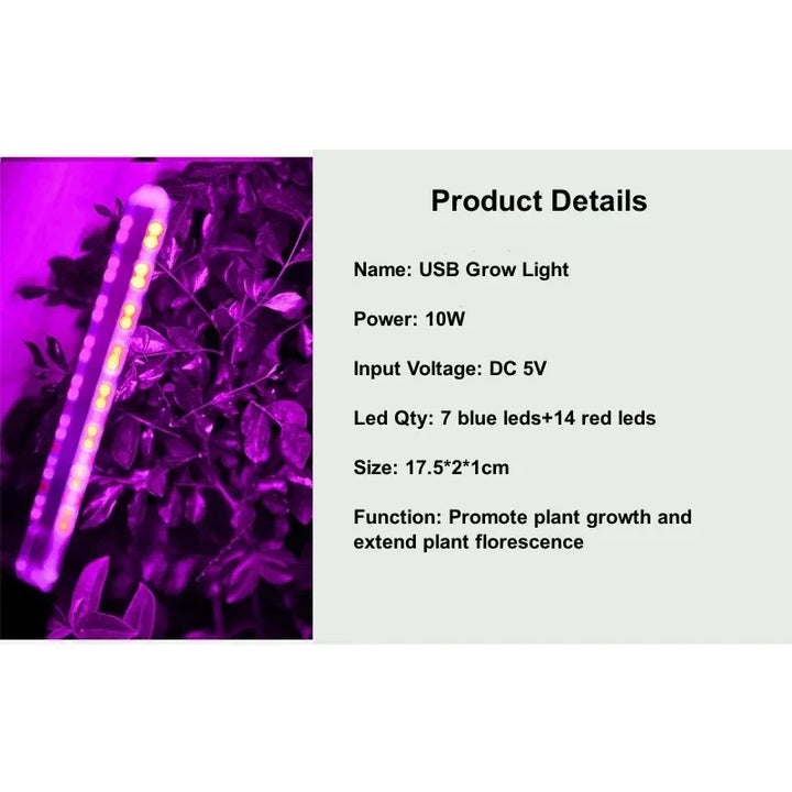 BowLift | LED Plant Light GrowNova FlexLight | USB Plant Light 5V | Full Spectrum with Flexible Arm | For Indoor Greenhouse & Hydroponics