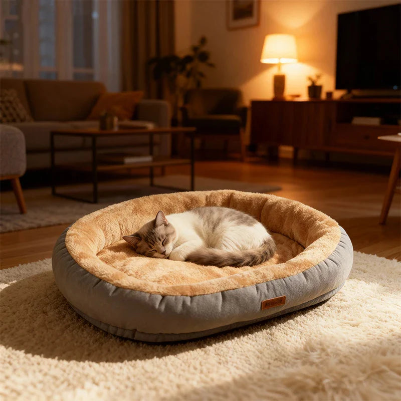 Oval Plush Bed for Dogs & Cats Bowlift