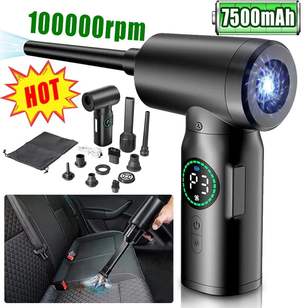 BowLift | 2-in-1 Portable Vacuum Cleaner and Blower with Compressed Air and LED Light (7500mAh)