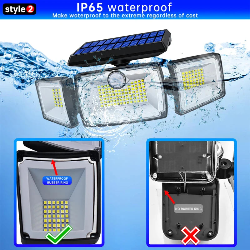 BowLift | SecuSolar MaxView 167 Solar Security Spotlight 167 LEDs | 3 Adjustable Heads | Motion Sensor & 3 Light Modes | IP65 Waterproof | 2200 Lumens